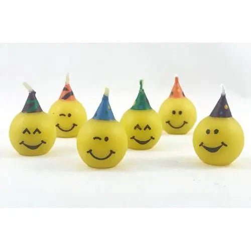 Yellow Emoji Smile Small Candles 6pk - NextParty