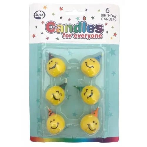 Yellow Emoji Smile Small Candles 6pk - NextParty