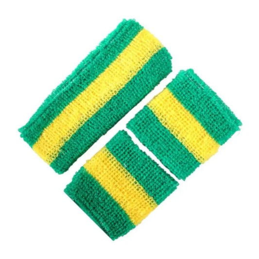 Yellow & Green 80's Cotton Wristbands Headband Sweatbands Set - NextParty