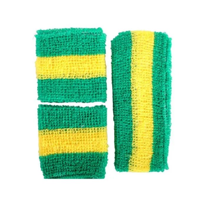 Yellow & Green 80's Cotton Wristbands Headband Sweatbands Set - NextParty