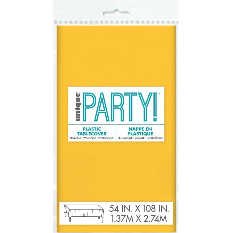 Yellow Rectangle Solid Colour Plastic Table Cover 137cm x 274cm - NextParty