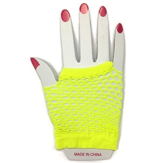 Yellow Short Fishnet Finger - less Gloves 1980's - NextParty