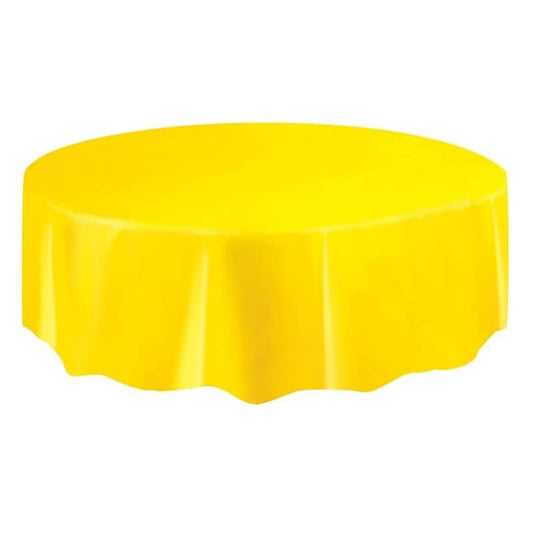 Yellow Solid Colour Round Plastic Table Cover 213cm (84") - NextParty